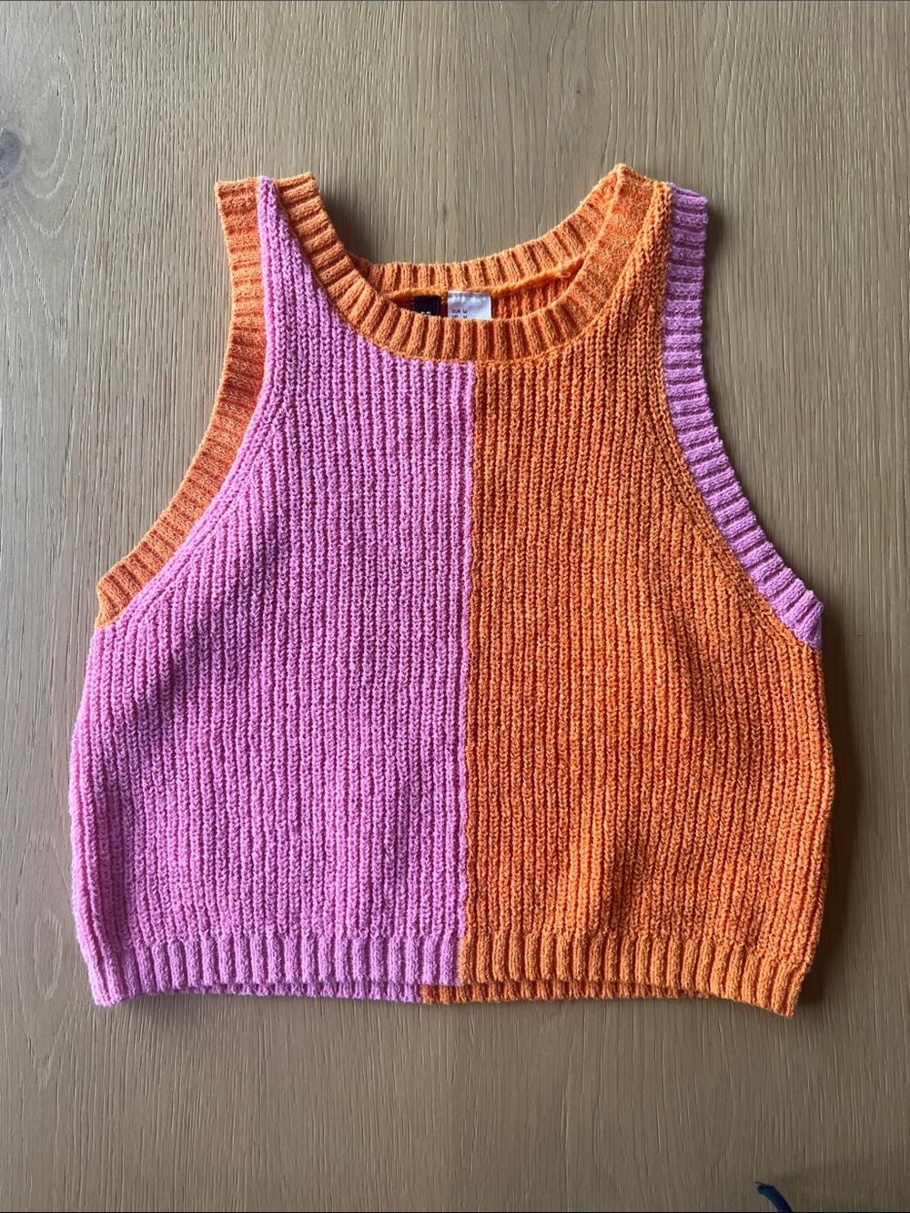 H&M Pink and Orange Colorblock Ribbed Crop Tank